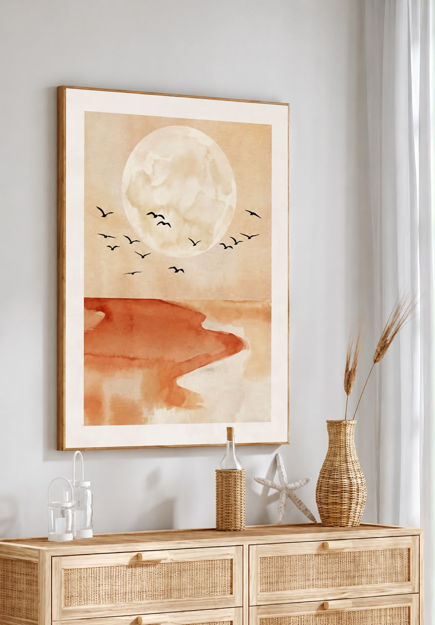 Abstract Coastal Moonrise Wall Art